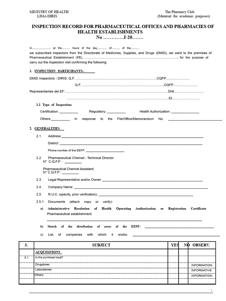 Inspection Report For Pharmaceutical Office Sept. 2021 | PDF | Medical ...