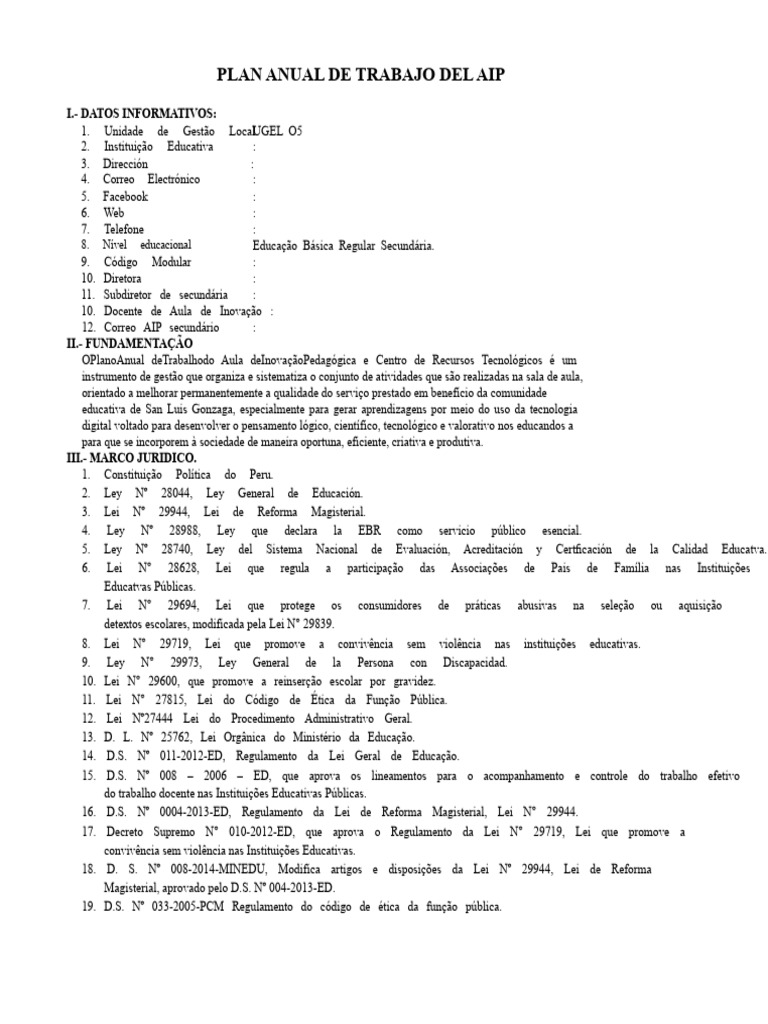 Plano Anual de Trabalho AIP 2023 | PDF | Tecnologia da Informação e ...