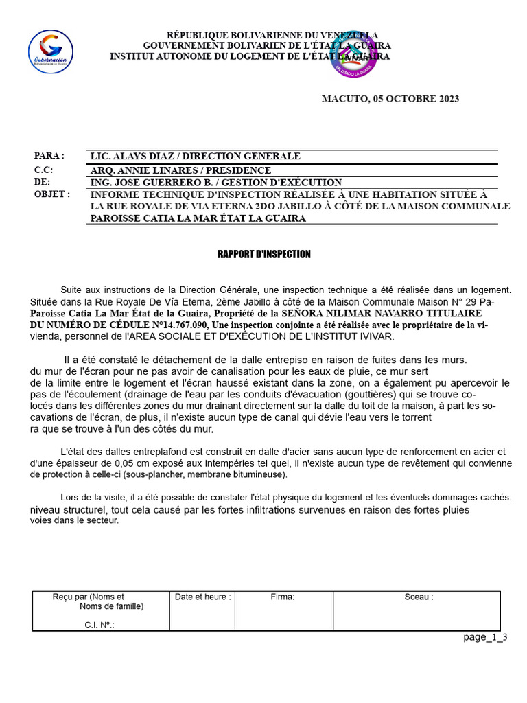 Rapport d'inspection technique à La Guaira | PDF