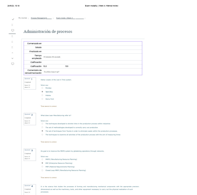 Week 4 Exam Review: Process Management | PDF | Lean Manufacturing ...