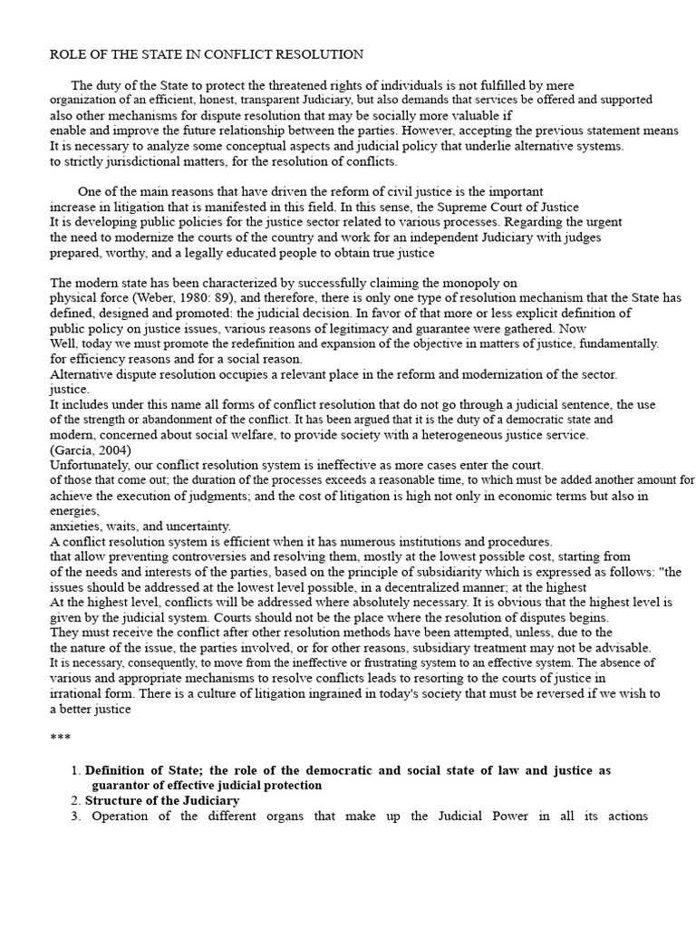 Role of The State in Conflict Resolution | PDF | Supreme Courts ...