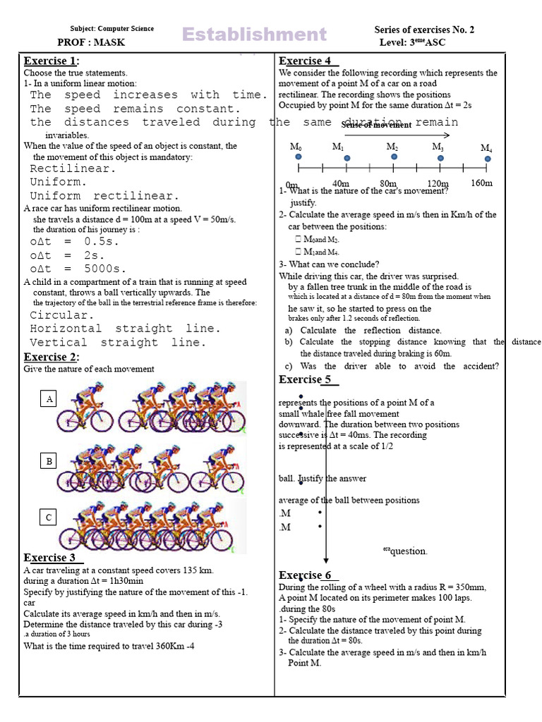 Computer Science Exercises on Motion | PDF | Speed | Mechanics