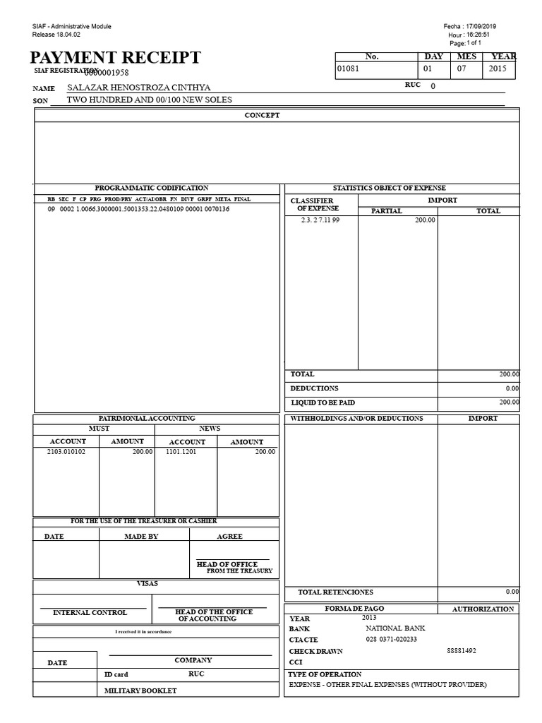 SIAF Administrative Module Payment Receipt | PDF | Payments | Money