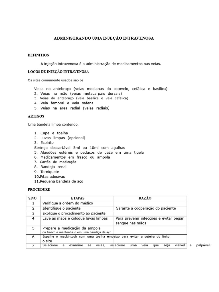 Guia Prático para Injeção Intravenosa | PDF | Veia | Especialidades médicas