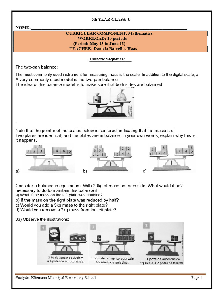 6th Grade Math: Balancing Scales and Equations | PDF | Equations | Mass