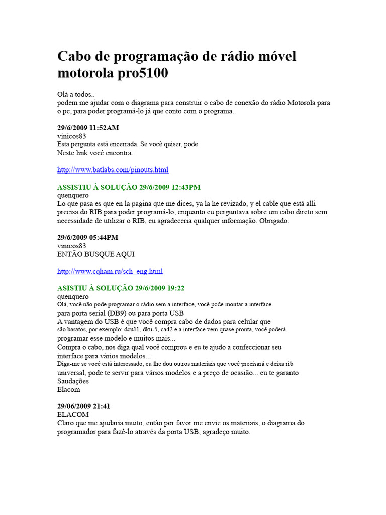 Cabo USB para Programar Rádio Motorola | PDF | USB | Conector elétrico