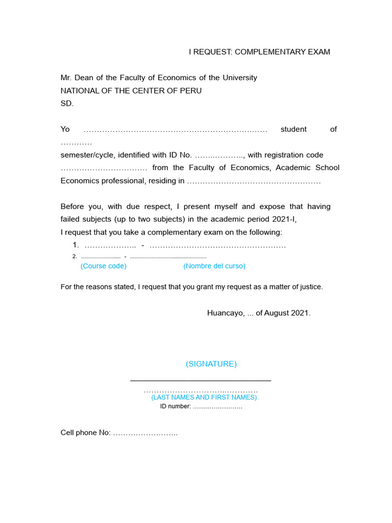 Request for Complementary Exam Form | PDF