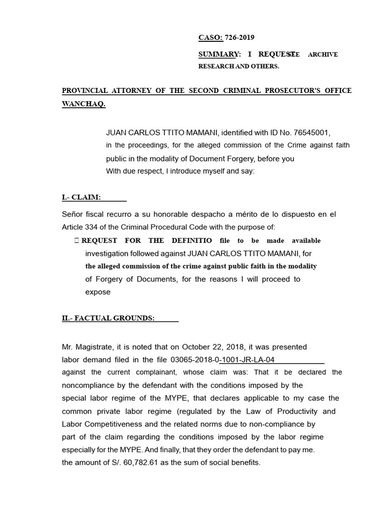 Request For File To The Prosecutor's Office | PDF | Crimes | Crime ...