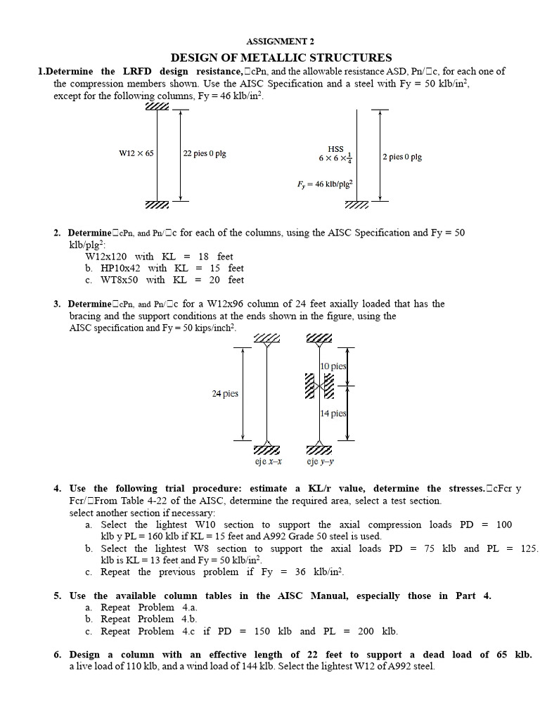 Metallic Structures Design Assignment | PDF | Column | Beam (Structure)