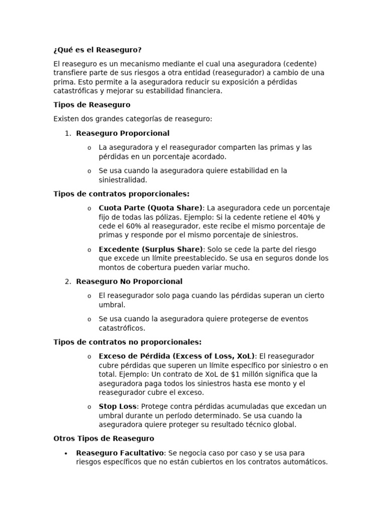 Tipos de Reaseguro y Ejemplos Prácticos | PDF | Reaseguro | Seguro