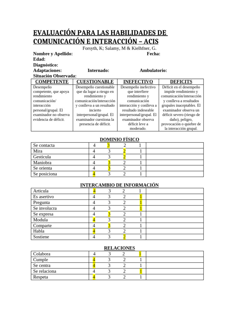 ACIS (Evaluacion de Habillidades de Comunicacion) | PDF | Comunicación ...