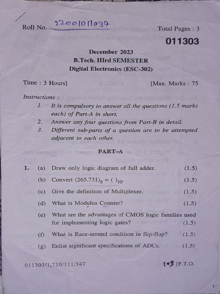 3rd endsem | PDF | Digital Electronics | Logic Gate