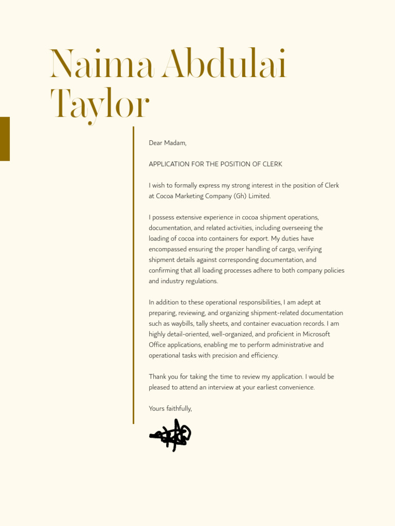 Naima Application Letter | PDF