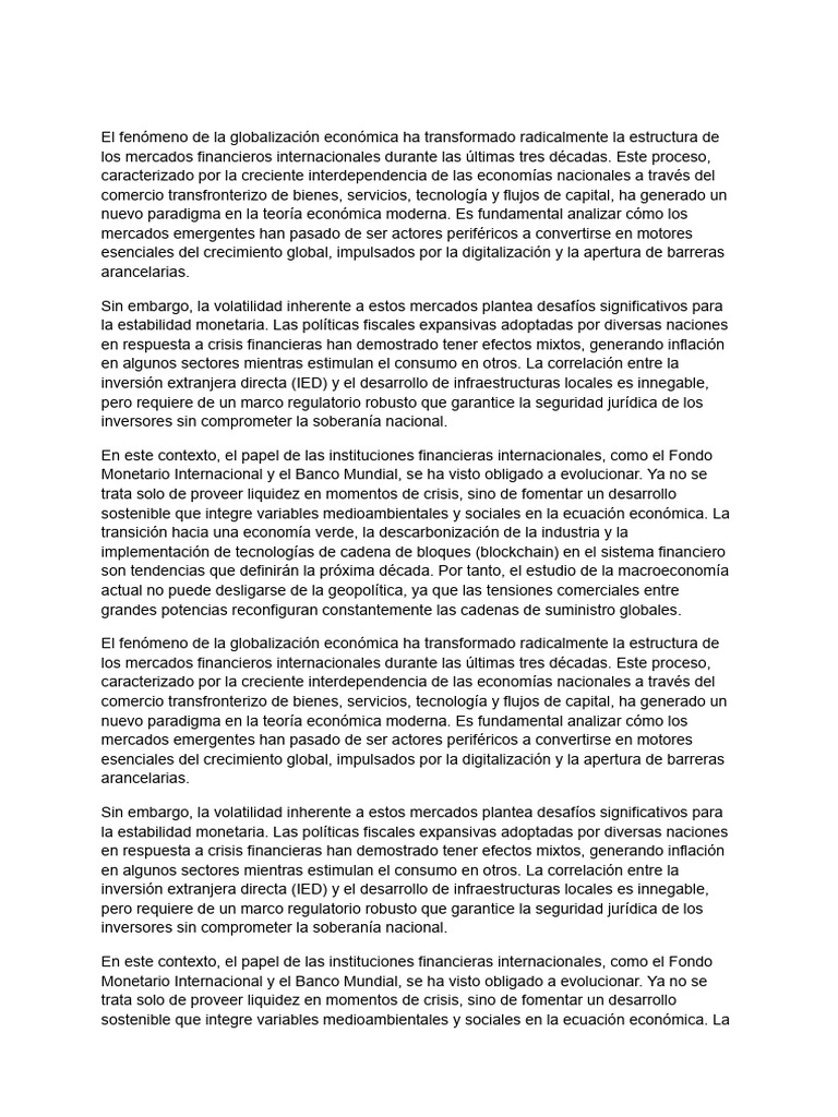 Impacto de la Globalización en Finanzas | PDF | Globalización económica ...