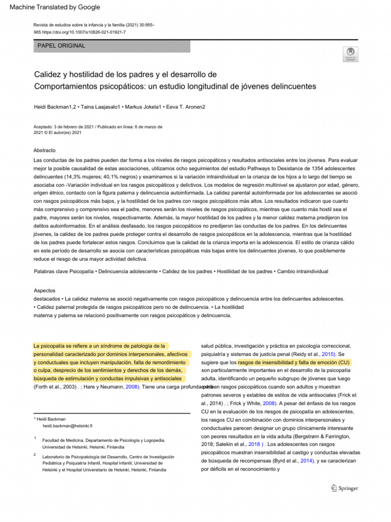 Parental Warmth and Hostility Traduccion | PDF | Psicopatía ...