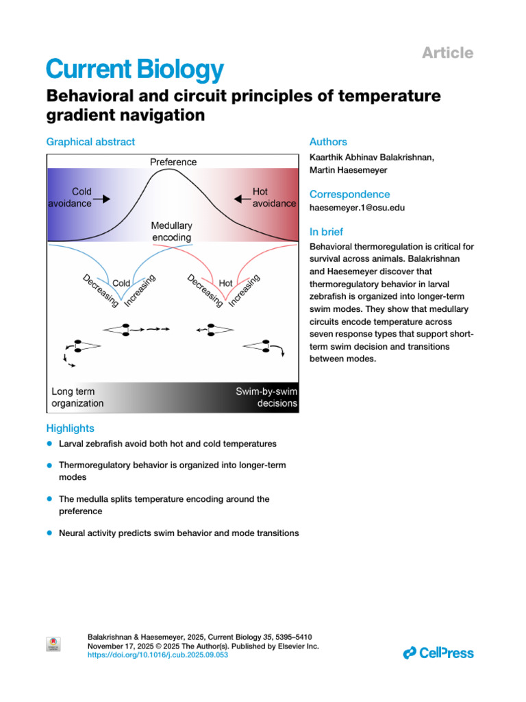 Zebrafish Thermoregulation and Navigation | PDF | Thermoregulation