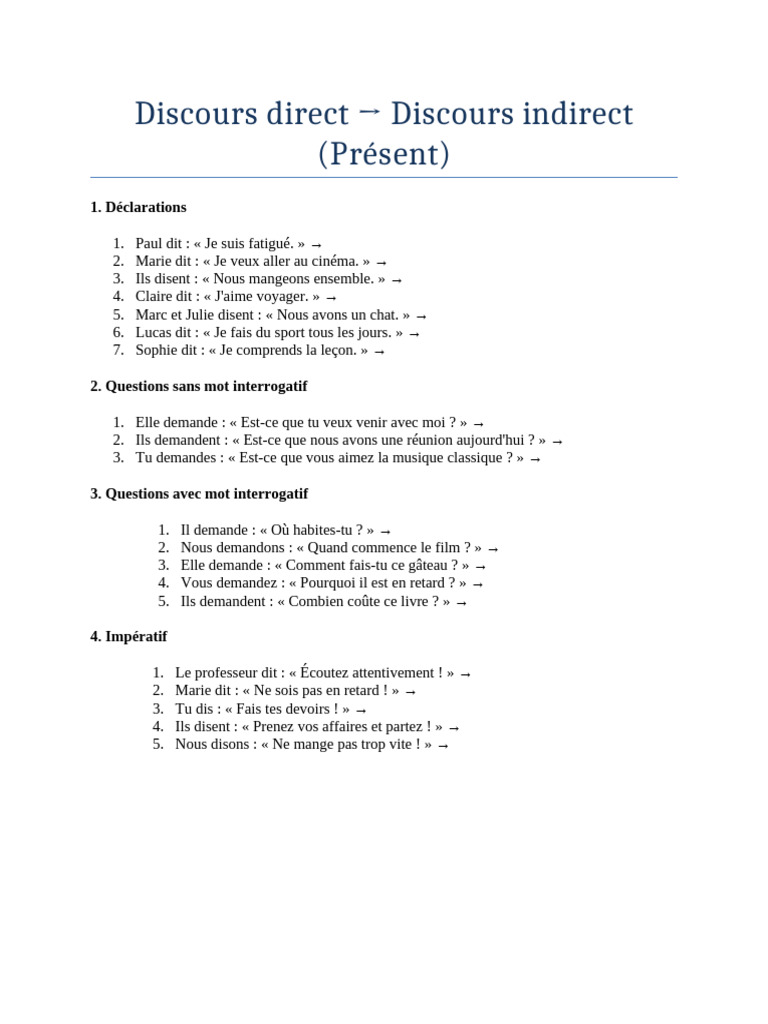 Transformation du discours direct en indirect | PDF