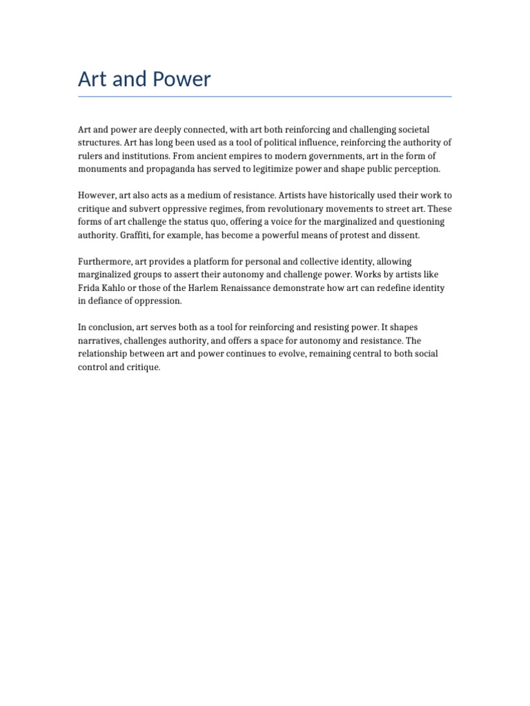 Art and Power Essay | PDF