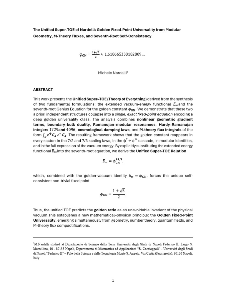 The Unified Super-TOE of Nardelli: Golden Fixed-Point Universality From ...