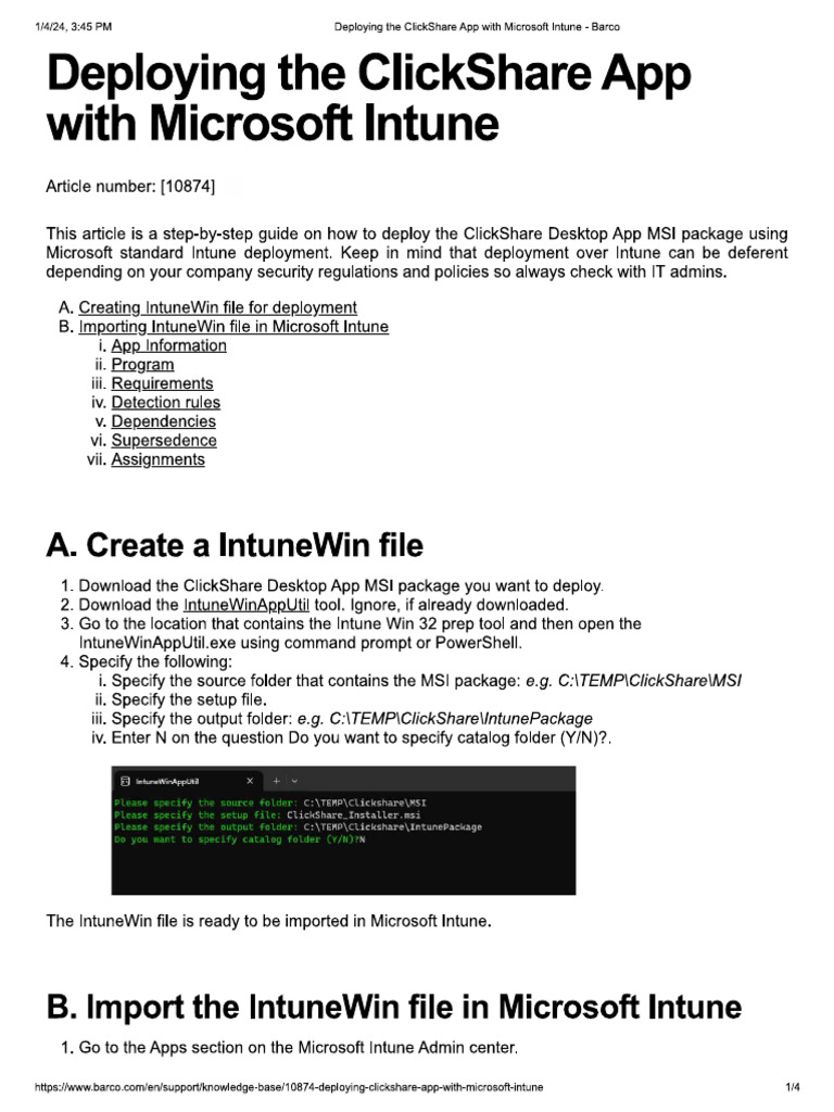 Knowledge Base 10874 Deploying Clickshare App With Microsoft Intune | PDF