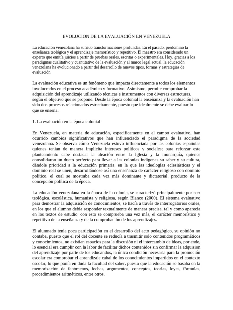 Evolución de la Evaluación Educativa en Venezuela | PDF | Evaluación ...