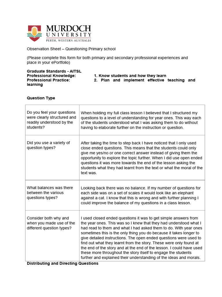Questioning Techniques in Primary Education | PDF | Teachers | Classroom