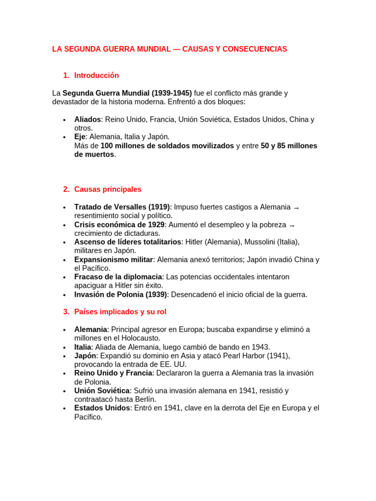 La Segunda Guerra Mundial - Causas y Consecuencias | PDF | Segunda ...
