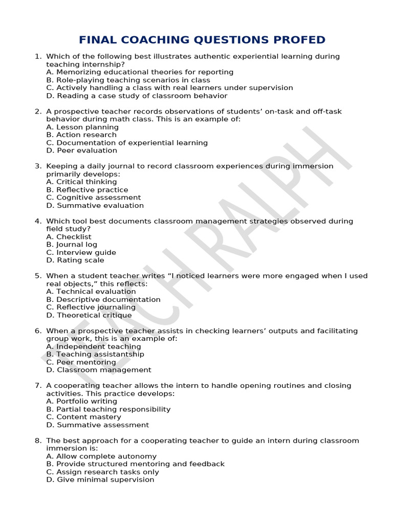Final Coaching Questions Profed 2 | PDF | Mentorship | Teachers