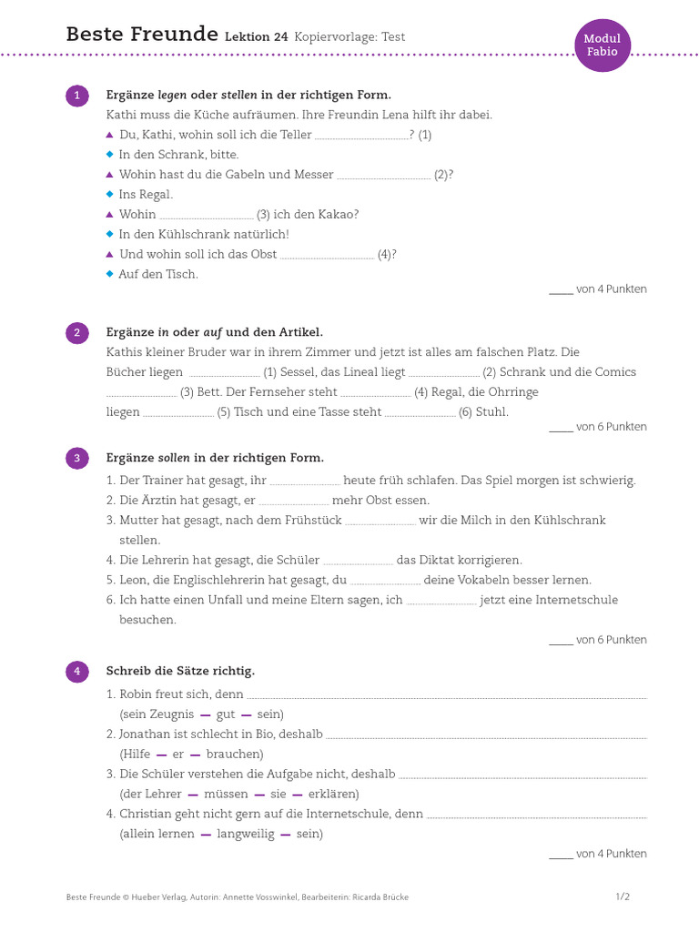 Beste Freunde Kopiervorlage Lektion 24 Test | PDF