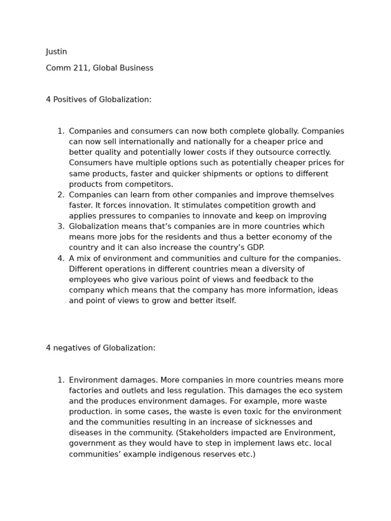 Pros and Cons of Globalization Explained | PDF | Layoff | Employment