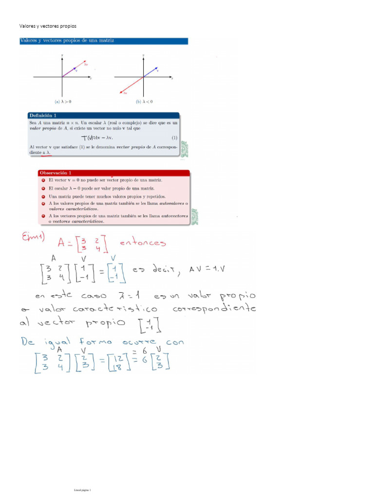 Valores y Vectores Propios en Matemáticas | PDF