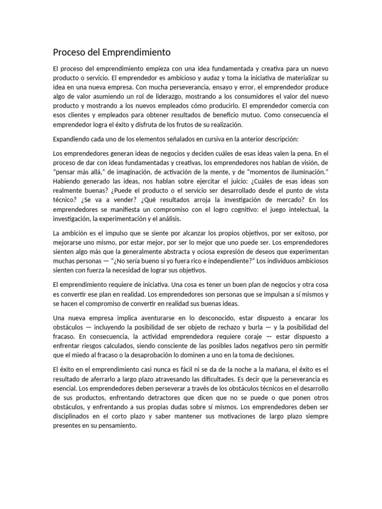 Proceso Del Emprendimiento | PDF | Iniciativa empresarial | Conceptos ...