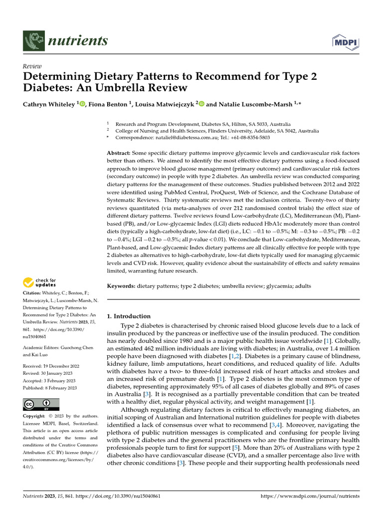 Effective Dietary Patterns for Type 2 Diabetes | PDF | Diabetes ...