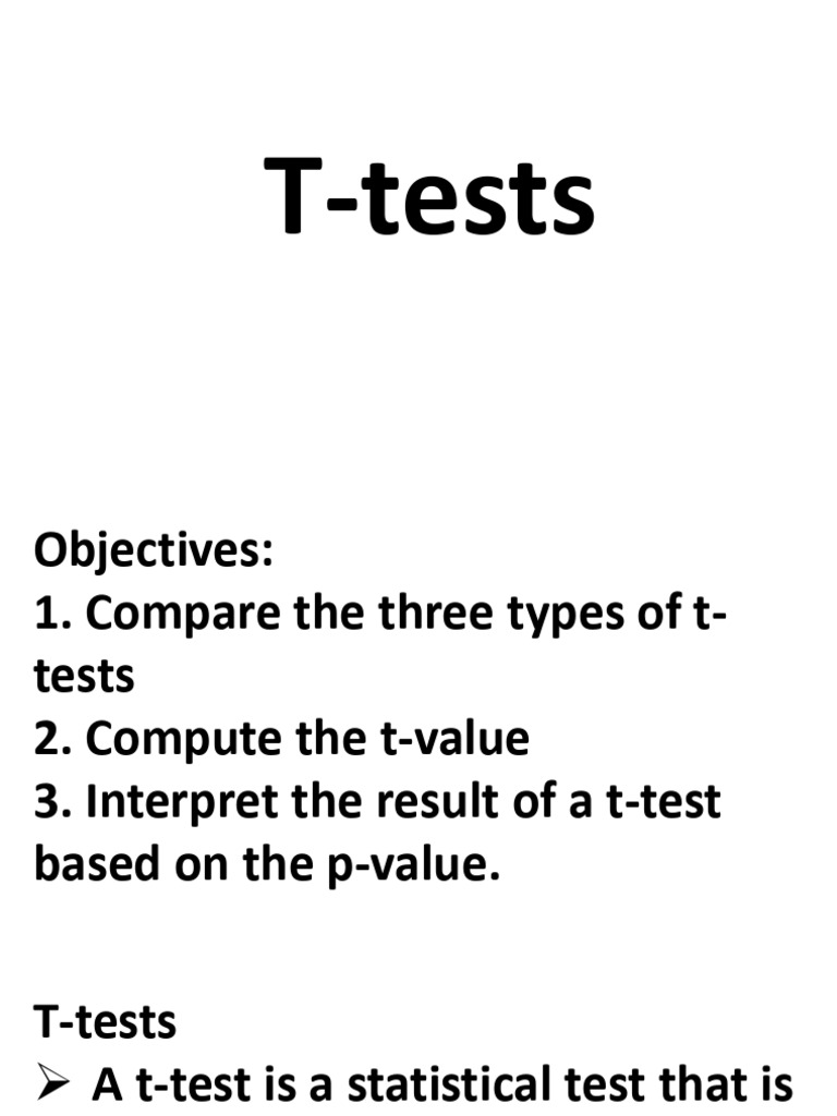 T-Tests Statistics Reviewer | PDF | Student's T Test | P Value