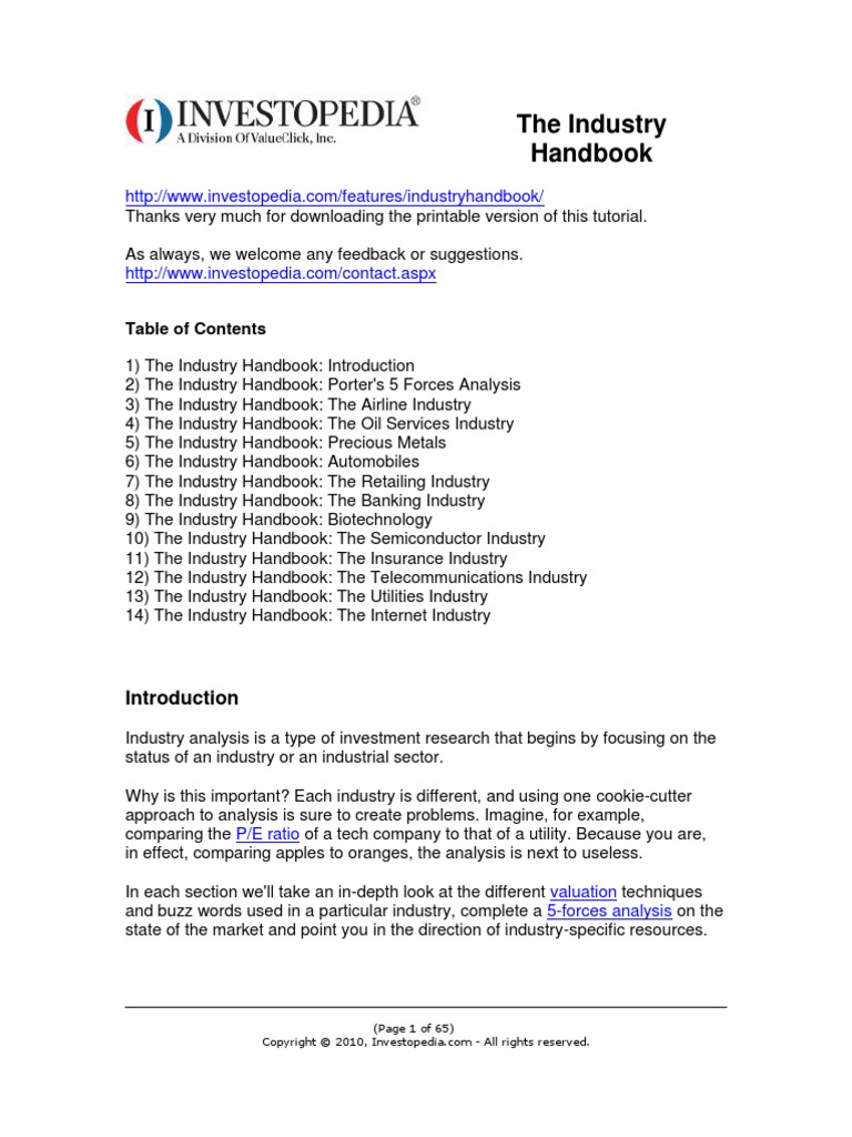Industry Handbook Overview and Analysis | PDF | Opec | Petroleum
