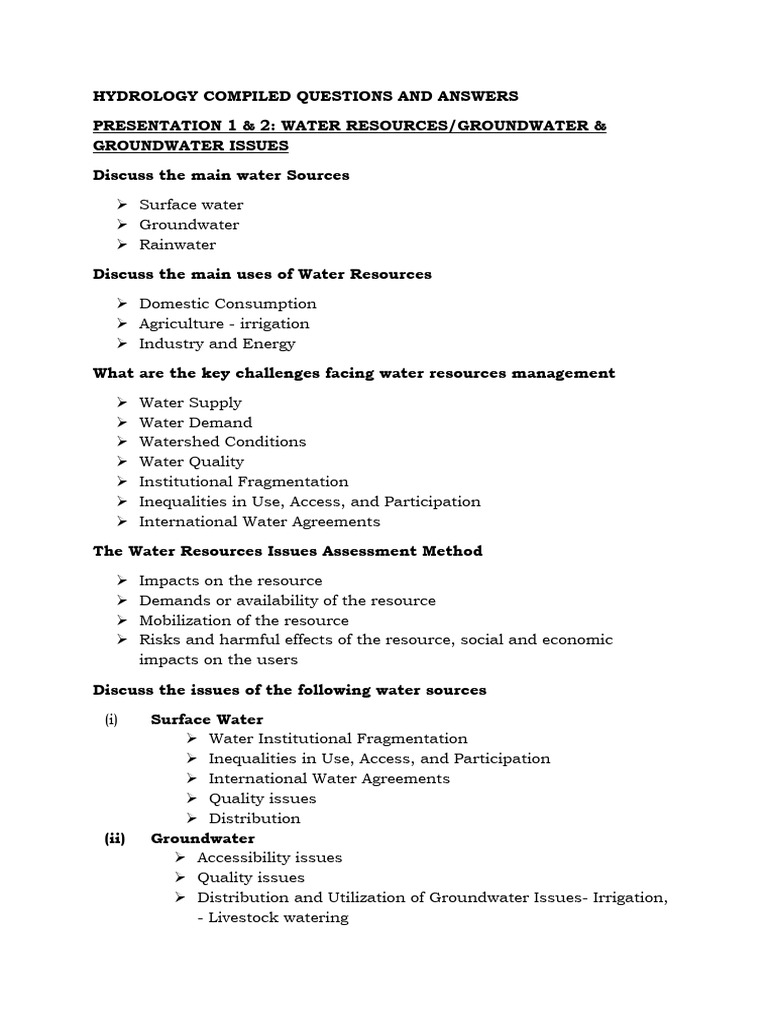 Hydrology Compiled Q&A | PDF | Aquifer | Groundwater