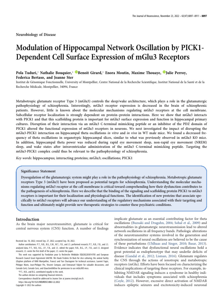 Modulation of Hippocampal Network Oscillation by PICK1-Dependent Cell ...