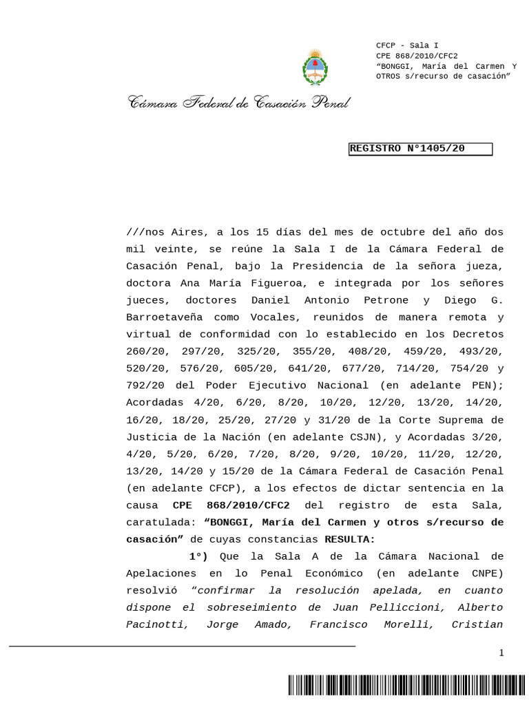 Casación Bonggi: Sobreseimiento y Prescripción | PDF | Fiscal | Judicaturas