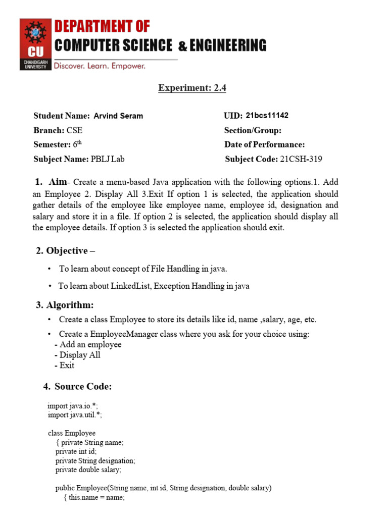 21bcs11142_2.4 | PDF | Object Oriented Programming | Computer Engineering