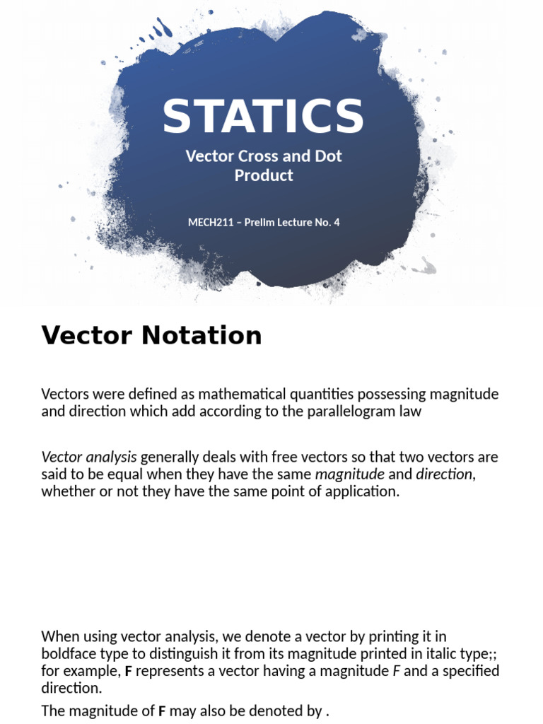 MECH 211 - Vector Cross and Dot Product | PDF | Euclidean Vector | Algebra