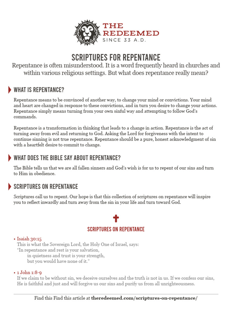 Scriptures For Repentance | PDF | Repentance | Sin