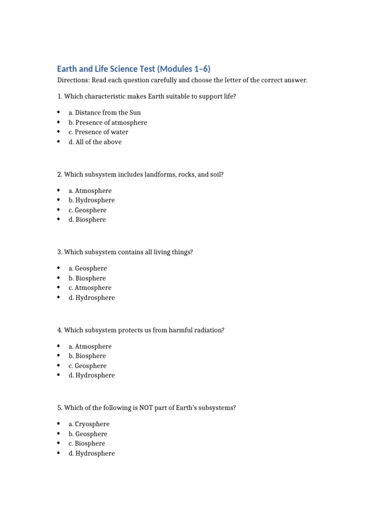 Earth and Life Science Full 40Q Test With TOS | PDF | Rock (Geology ...
