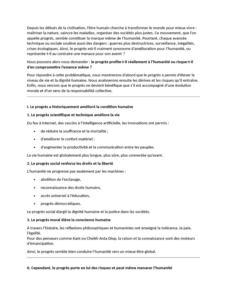 Progrès : Avantages et Risques pour l'Humanité | PDF | Humain