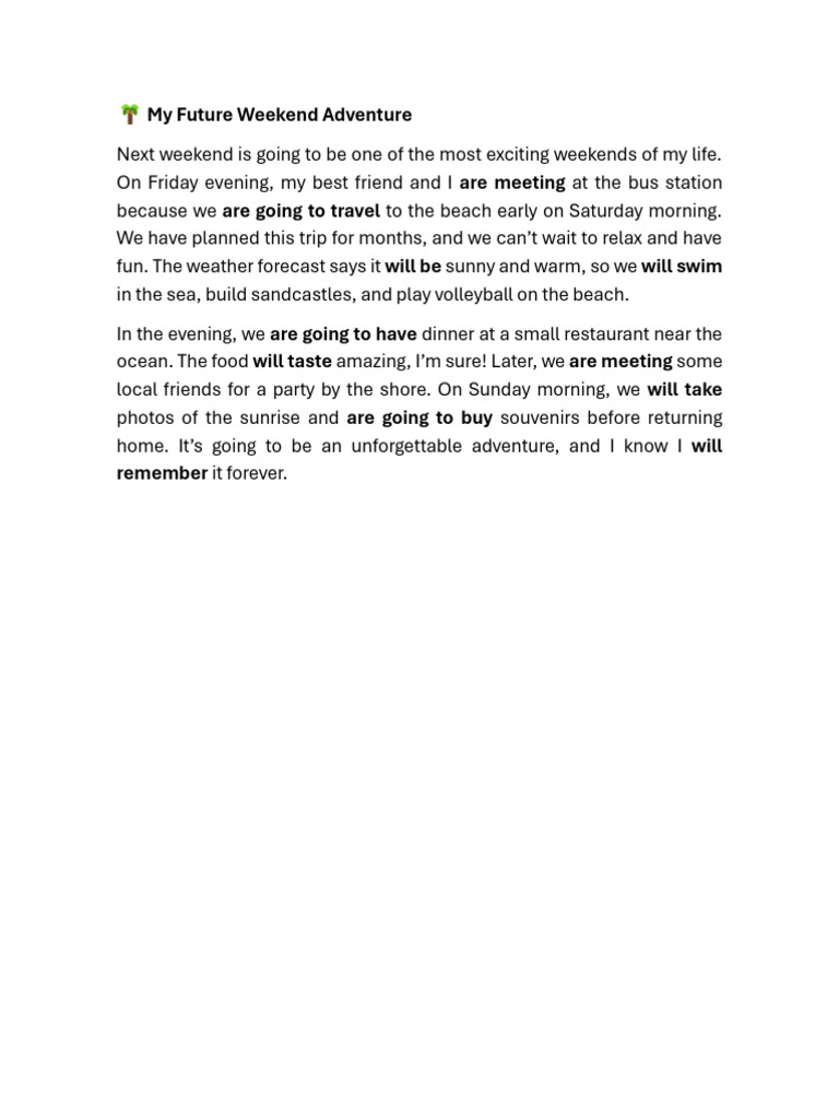 ? My Future Weekend Adventure | PDF