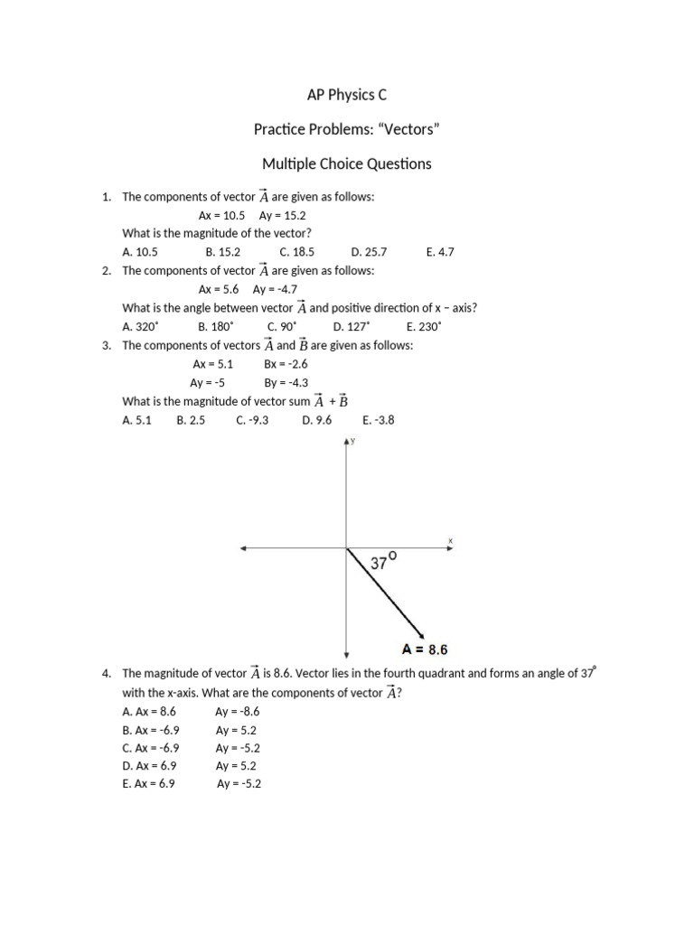 AP Physc M Vectors Practice Problems 2019 07-05-58471 | PDF | Euclidean ...