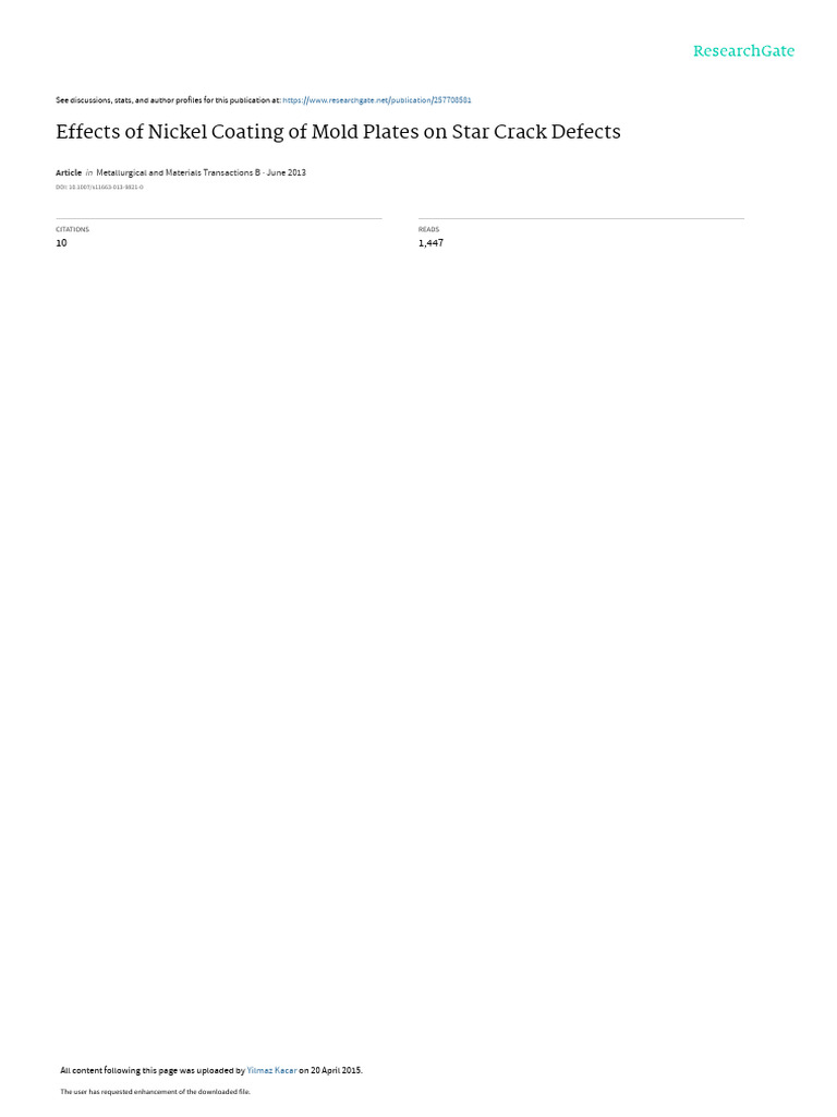 Effectsof Nickel Coatingof Mold Plateson Star Crack Defects | PDF ...