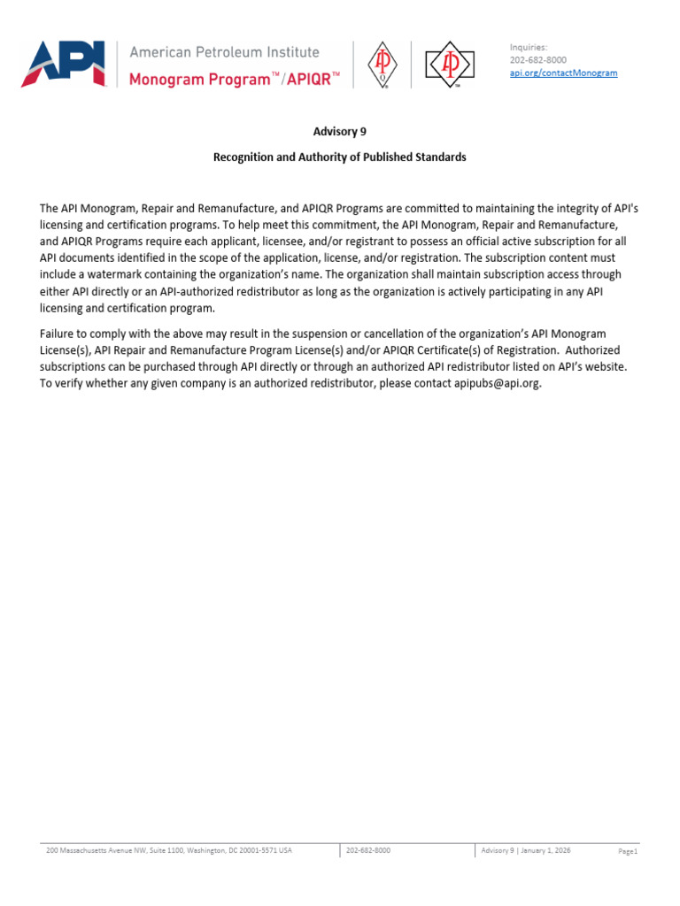 API Monogram Standards Compliance Guide | PDF