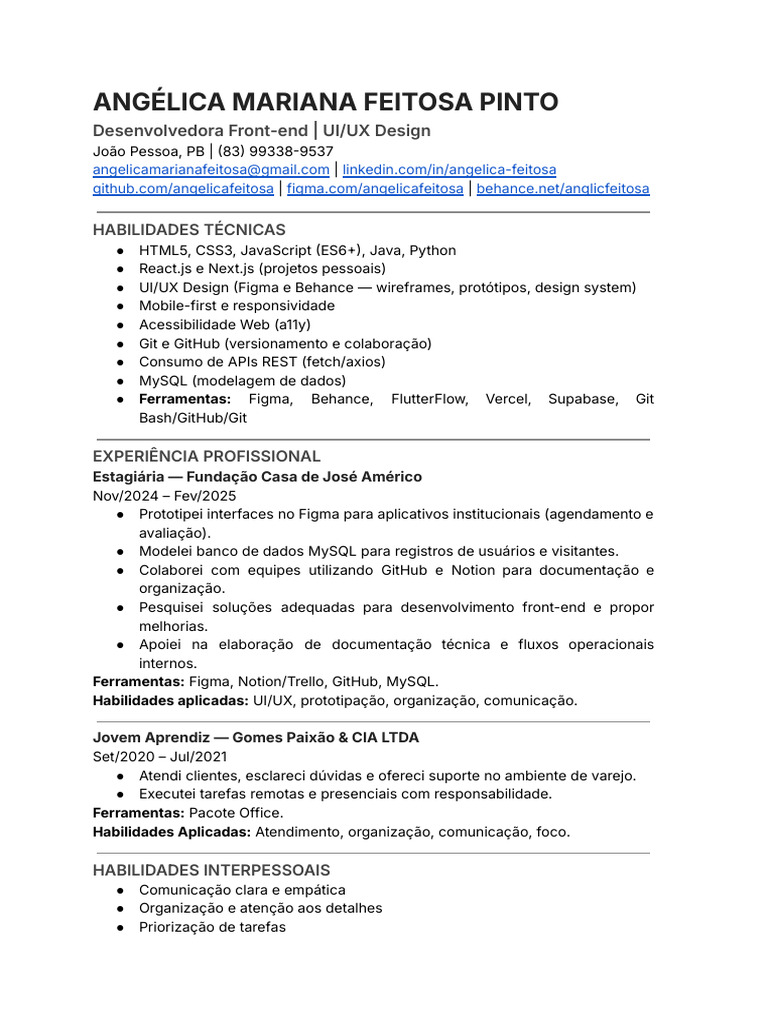 AngelicaFeitosa - Desenvolvedora Front-End _ UI_UX | PDF | Script Java ...