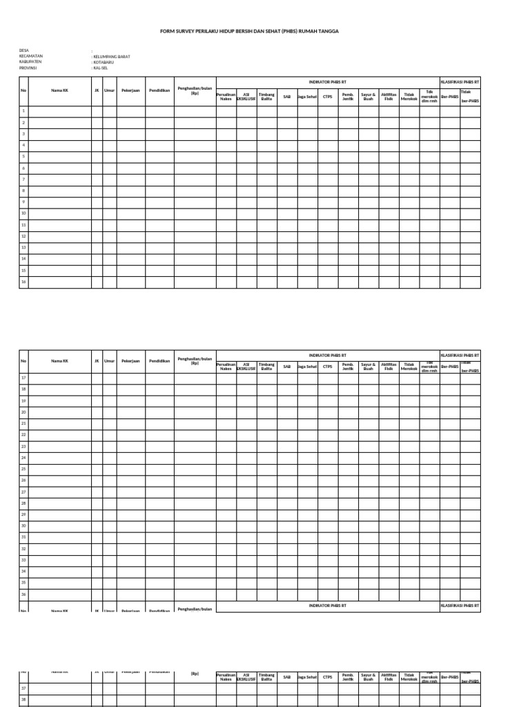 Survey PHBS Rumah Tangga Kotabaru | PDF