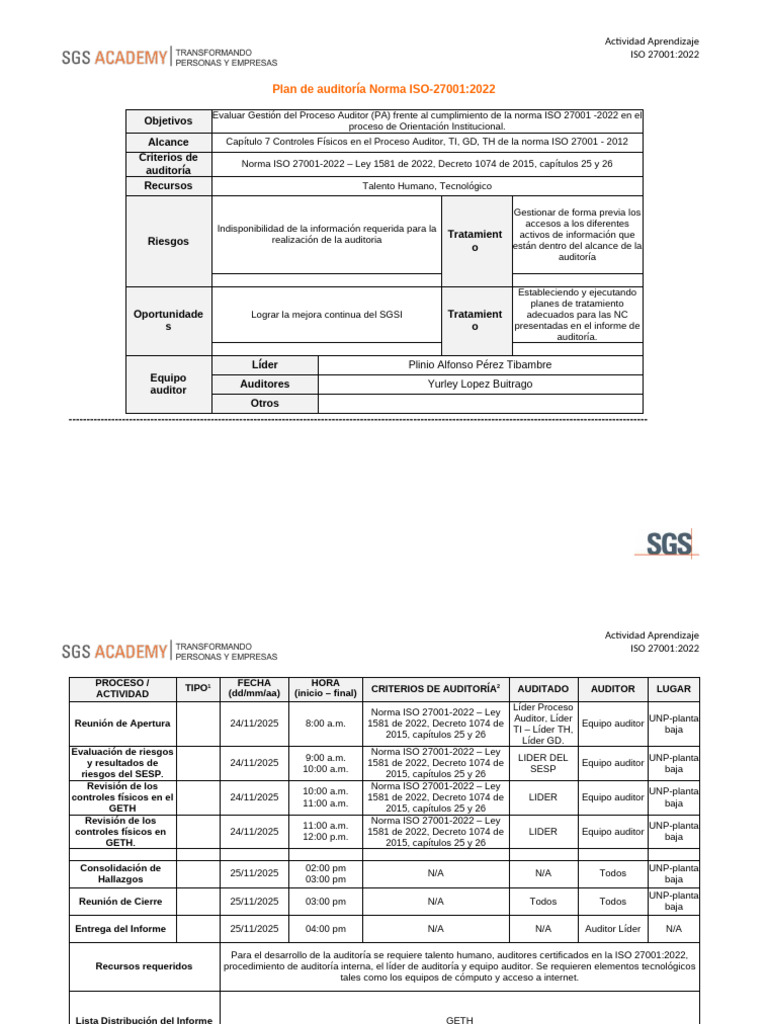 Auditoría ISO 27001:2022 Plan y Proceso | PDF | Auditoría